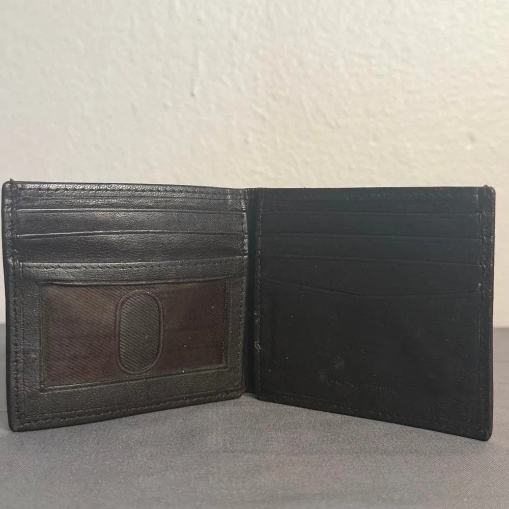 Black Genuine leather wallet with embossed skin texture